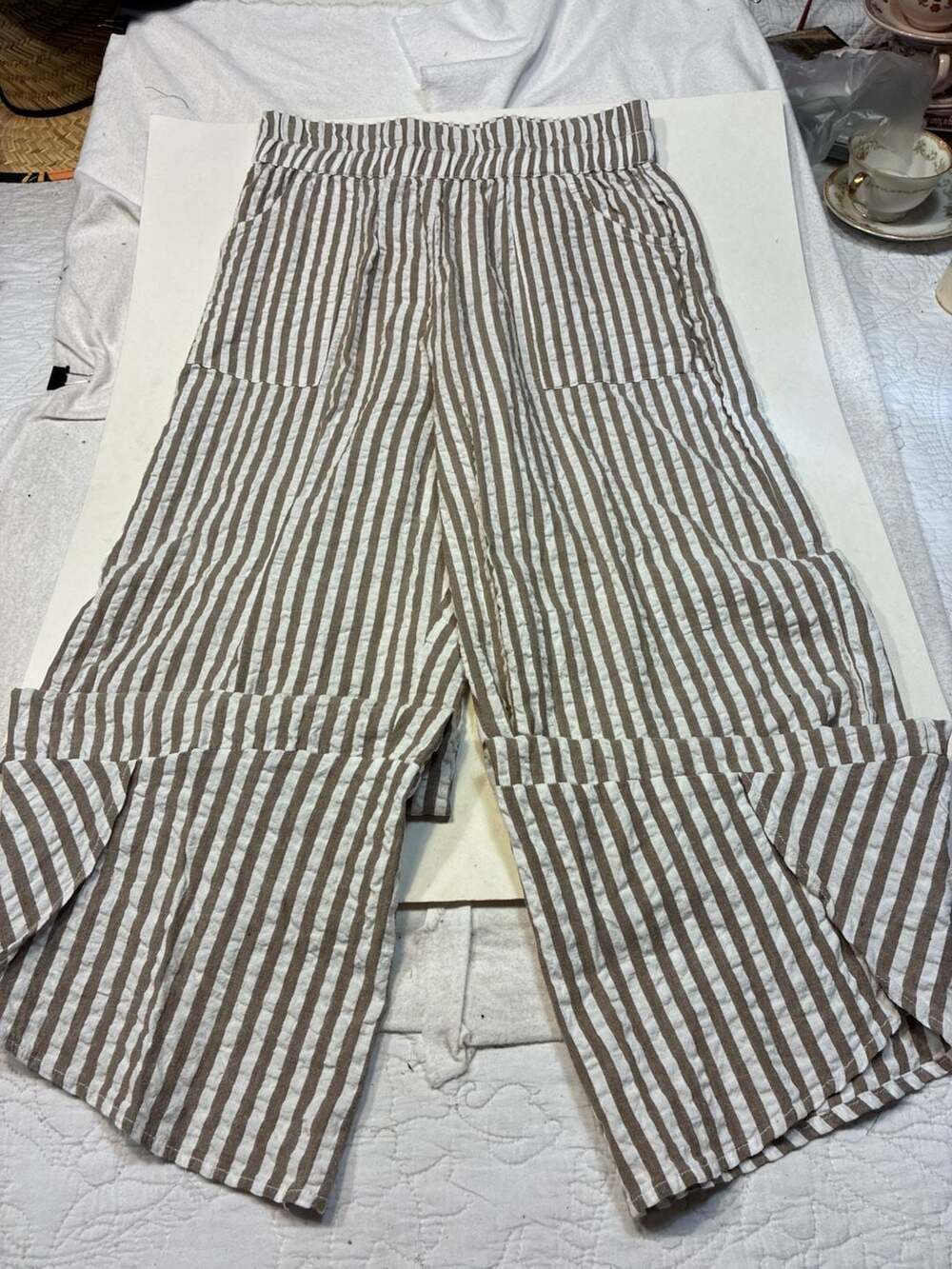 Tulip Women's Striped Wide-Leg Elastic Waist Cotton Pants